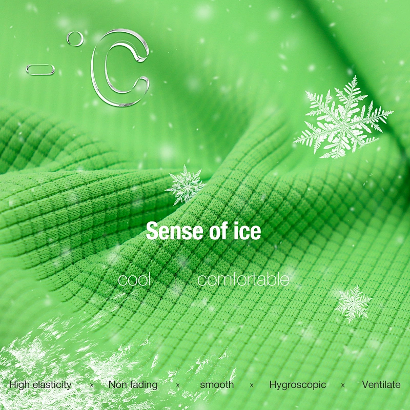 Ice feeling chequered cutout mesh single knitted jersey fabric
